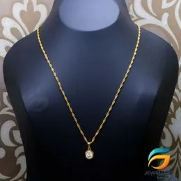 Gold Plated Guaranteed 18/24 inch 02MM Karali Chain with Round Pendant with White Stone for Woman Gold Plated Guaranteed 18/24 inch 02MM Karali Chain