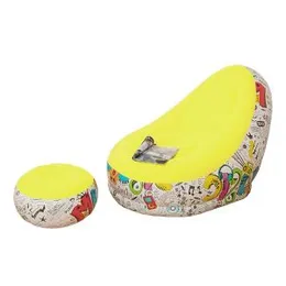 Inflatable Lounge Chair Flocking Lazy Couch with Foot Rest for Home Office Camping