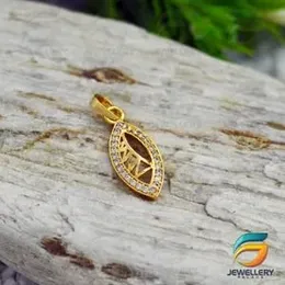 Gold Plated Vertical Charm Pendant White Stones Pendant  For Women.