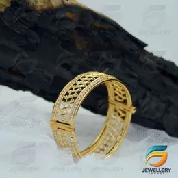 Gold Plated Guarantee Link Big Lock Traditional Design Bangle for Women With Stone Fashion Jewelry Gift.