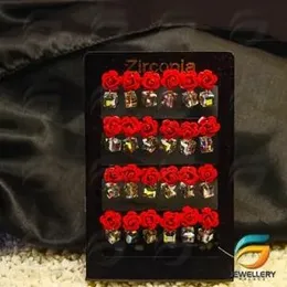 Red Rose with Stone Metal Dangle Earrings  For Women.