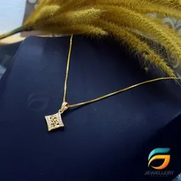 Gold Plated Guaranteed 18/24 inch 01mm Box Chain with Two Line Stone Box Pendant Necklace for Ladies-45cm