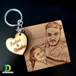Customized Laser Engraved Photo/Picture Key Tags With Your Photo and Names, Personalized Wooden Key Tags, Key Chain, Key Ring Love Gift.