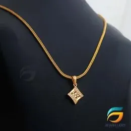 Gold Plated Chain With Pendant 18/24 inch 02MM Fox Chain with Box Theme Pendant Necklace for Ladies & Girl.