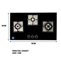 TEM/GLASS SQR 3 BURNER BLACK GAS COOKER HY1