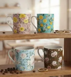 Ceramic Coffee Mug Yellow Blue Pink Flowers Ceramic Mug  Summer Lemon Insulated Coffee Cup with Handle with Pattern Perfect for Tea and Hot Beverages