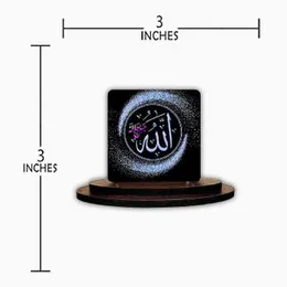 SIGNOOGLE Islamic Muslim Theme Wooden Printed Car Dashboard Idol Showpiece Accessories for Gift Table Home House Decor L x H 3 x 3 Inches