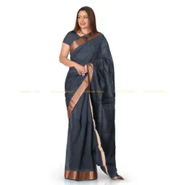 Gray With Brown Boarder ORGANZA COTTON