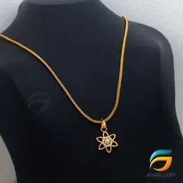 Gold Plated Chain With Pendant 18/24 inch 02MM Fox Chain with Flower Pendant Necklace for Ladies & Girl.