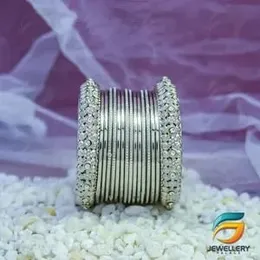 Silver Plated Traditional Antique Look  Oxidized Bohemian Design Stylish Fancy Bangle with White Stone for Girl &  Women..