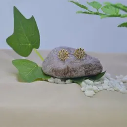 Gold Plated  Darmachakara Stud Flower Stone  Earring.