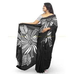 White with Batik Crack Batik Saree Sri Lanka