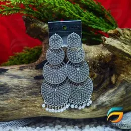 Silver Plated Four Wheel Metal Dangle Earrings With White pearl Drop for Women.