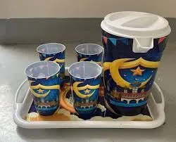 Multicolor Ramadan kanji jug and 4 cups and tray