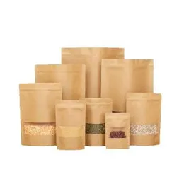 Kraft Paper Ziplock Bags with Window 14x22cm - 100 Pieces Heavy Duty