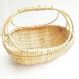 Handmade Reed Storage Basket Woven Hanging Organizers with Handle Vegetable Picnic Baskets Home Kitchen Wall Décor