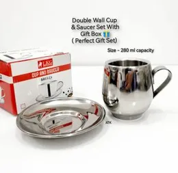 Double Wall Cup & Saucer Set With Gift Box  (1 Cup +1 Saucer)  