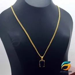 Góld Plated Chain With Pendant 18/24 inch 02MM Bismark Chain with Dark Blue Box Shape-45cm Stone Pendant Necklace for Ladies & Girl-45cm