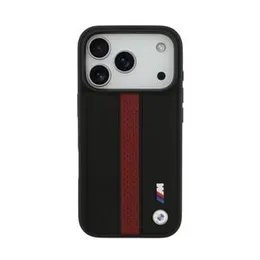 BMW Magsafe PU Perforated Stripes Leather Case for iPhone 17 Pro / 17 Pro Max – Black/Red