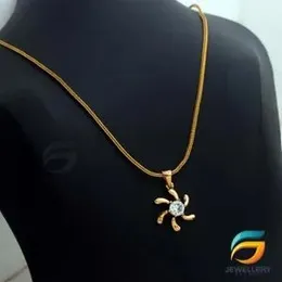 Gold Plated Chain With Pendant 18/24 inch 02MM Fox Chain with Flower Stone Pendant Necklace for Ladies & Girl.