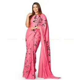 Light Pink With Black Cotton Printed Saree