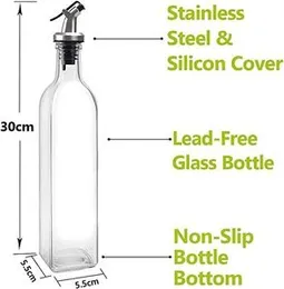 500ml Glass Olive Oil & Vinegar Dispenser Bottle – Leak-Proof Soy Sauce Storage with Drip-Free Pour Spout for Cooking