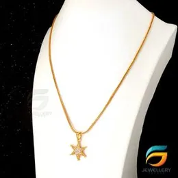 Gold Plated Guaranteed 18/24 inch 02mm Fox Chain with Star pendant Necklace for ladies-45cm