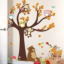 Tipi Tipi Tap Jungle Safari Woodland Bear Monkey Owl Tree Wall Sticker Kids Educational Color Learning Wall Decal Fun Character Animal Vinyl Stickers