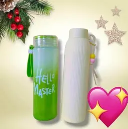 special offer Two bottles  Hello Master & stone Glass Water Bottles new fashionable glass bottles with grip ladies, Jens, boys, girls, kids All favori
