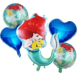5 Pcs Mermaid Foil Balloon Pack - Themed Birthday Party Balloons for Kids - Party Decorations Mermaid Tail Design