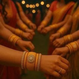 Premium Gold Plated Stone Studded Silk Thread Bangles – Bridal Style – Handmade Jewelry for Women (2pcs)