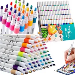Quick Dry Acrylic Paint Pens Waterproof Fine Tip for Canvas Wood Glass DIY Art Drawing Ergonomic Design for Adults Students Gif