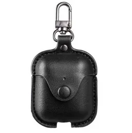 Protective Leather Case for Apple AirPods 1 / 2 Soft Cover with Keychain Hook