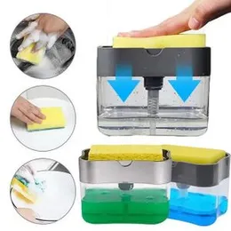 Portable Soap Pump Dispenser & Sponge Holder for Kitchen Dish Soap Dispenser Soap Dispenser Pump With Sponge Manual Press Cleaning Liquid Dispenser Co