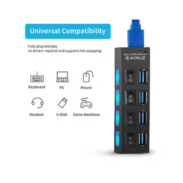 HI-SPEED USB 3.0 4 Port Hub Support 1TB