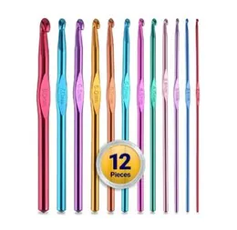 Crochet Hooks Set - 12pcs ( 2mm to 8mm ) Premium Knitting Needle Multicolor Aluminium Set