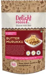 Delight Foods Butter Murukku 350g - Karnataka Classic Snacks |Fried in Cold Pressed Sunflower Oil | No Preservatives | Namkeen | Savory | (Benne Muruk
