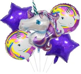 5 Pcs Foil Ballons Unicorn Head Birthday Party Decorations