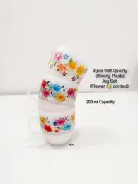 3 pcs Flower Printed Plastic Cup Set 