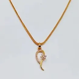 Gold Plated  2MM Fox Chain With Diamant With White Flower Stone Pendant For Women.