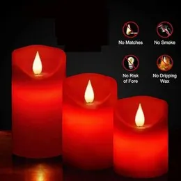 Flameless Red LED Pillar Candle – Real Wax Battery Operated Flickering Candle with 24H Timer, Safe Electric Candle for Home, Christmas, Wedding & Holi