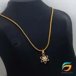 Gold Plated Chain With Pendant 18/24 inch 02MM Fox Chain with Flower Pendant Necklace for Ladies & Girl.
