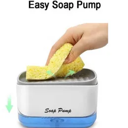 2 in 1 Countertop Dish Washing Liquid Soap Dispenser Pump with Sponge Holder Sink Caddy Organizer