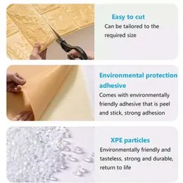 PE Foam 3D Brick Wall Sticker Thick 3D Brick Wall Stickers Wallpaper Decor DIY Foam Waterproof Wall Covering Wallpaper For Kids Living Room TV Backgro