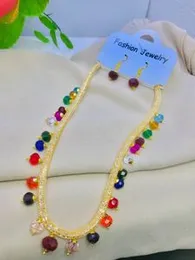 Gold Plated Necklace Bollywood style Rainbow Colours Crystal Filled Bridal Jewelry Set.