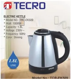 Tecro TCREK509 1.8L Electric Kettle – Fast Boil, Cordless Design