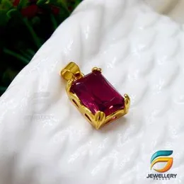 Gold Plated Pendant Stylish Red Box Shape Stone Pendant Rich Look For Women and Girls.