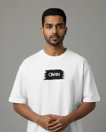 Oversized CRWN Printed T-Shirt – White Artistic Modern Design