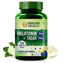 Himalayan Organics Melatonin 10Mg + Tagar 250Mg Supplement With Vitamin B6 And Calcium | Non-Habit Forming, Restful Sleep, Improved Focus, Relaxed Min
