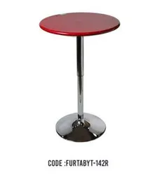 RED ABS PLASTIC ROUND TABLE WITH CHROME BASE